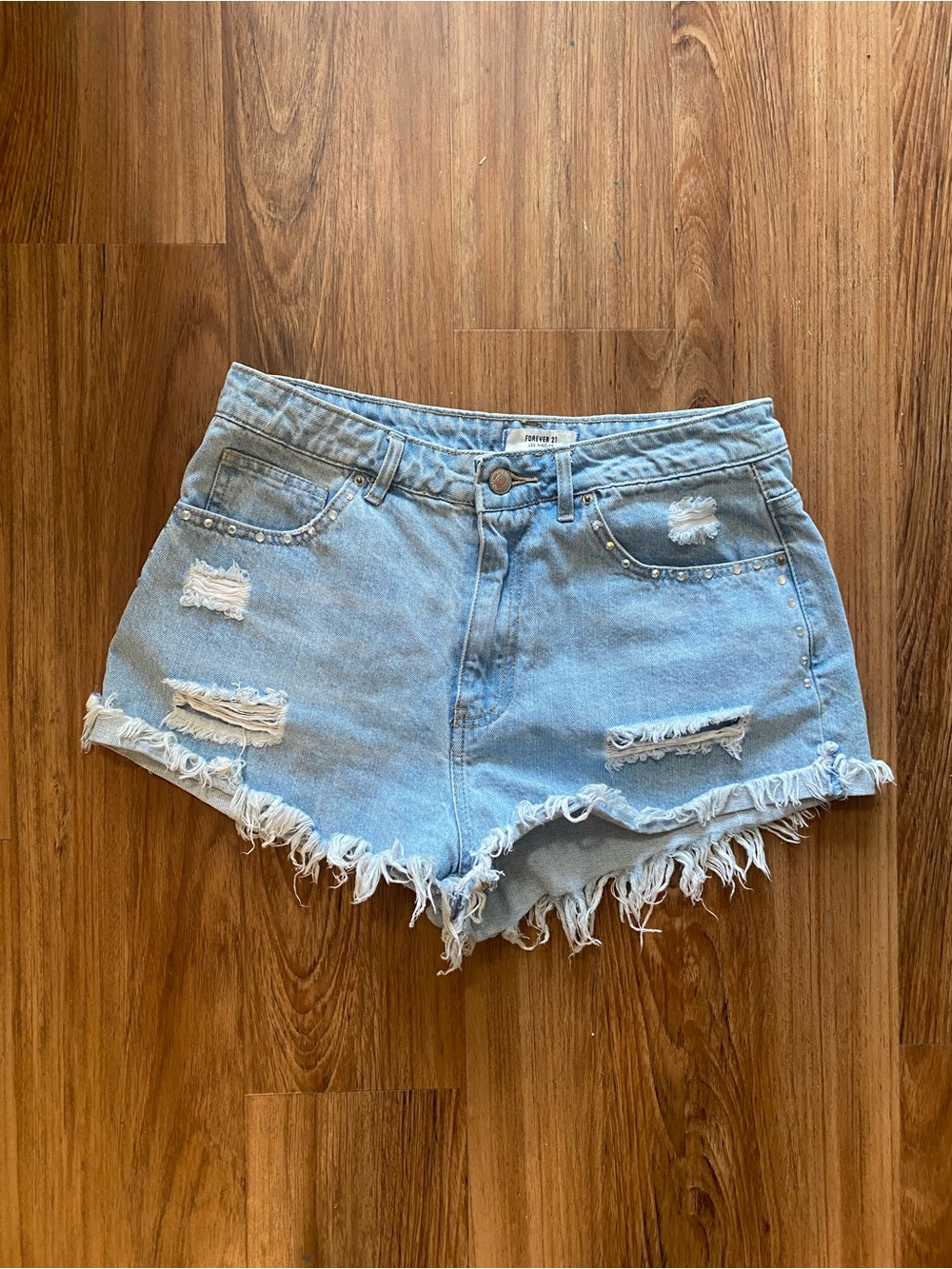 Forever 21 Light Blue Distressed Denim Cutoff Shorts